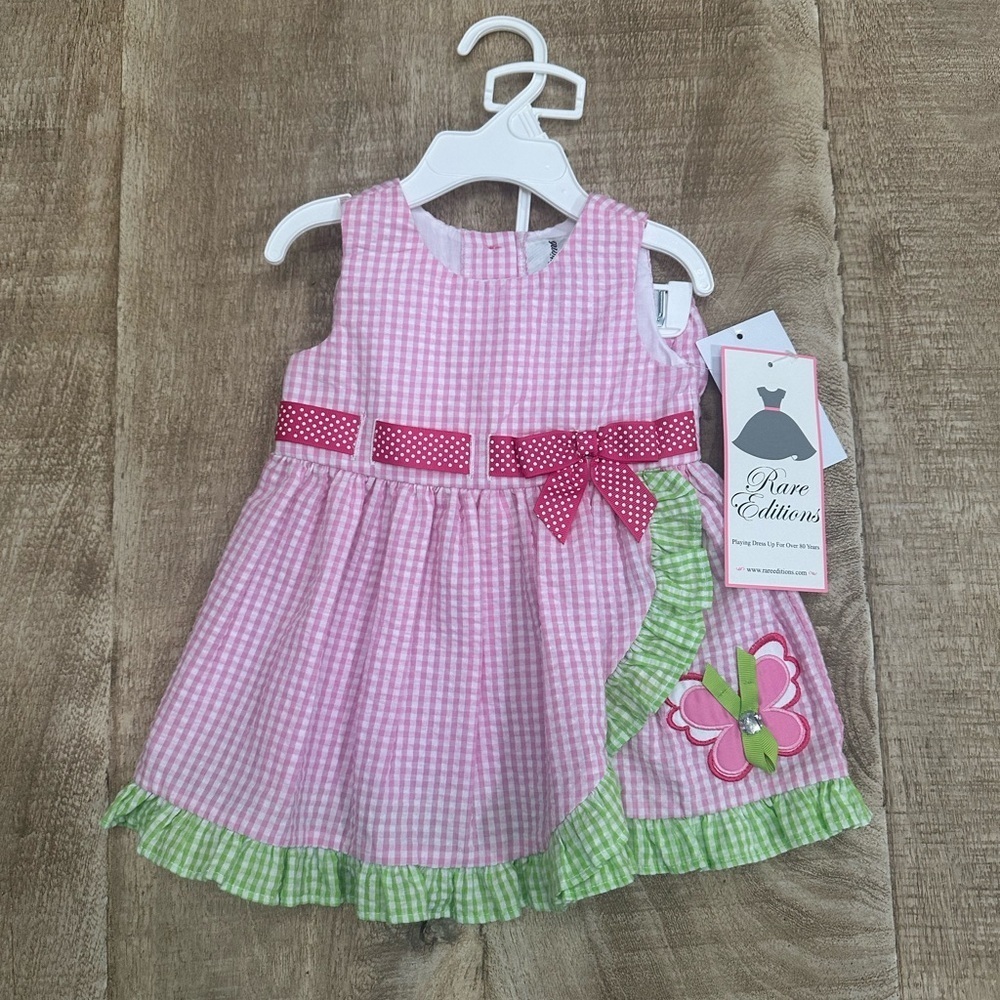 Rare Editions Seersucker Butterfly Dress | Size 3-6 Months | NWT